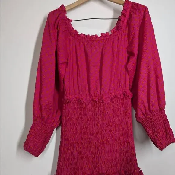 Alexis Thalssa Off The Shoulder Shirred Fuschia Dot Maxi Dress Small Preowned